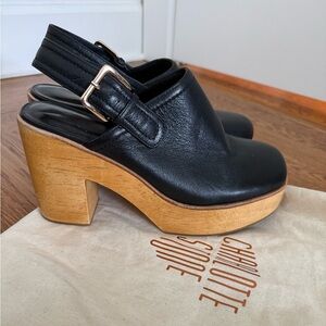 Charlotte Stone Black Leather Bonnie Clogs-Size 9